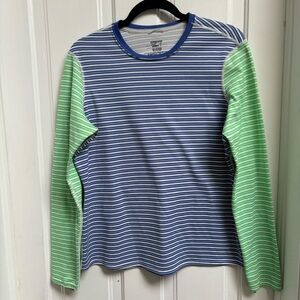 Patagonia Women’s Blue, White and Green Striped Long Sleeve Base Layer Shirt  L